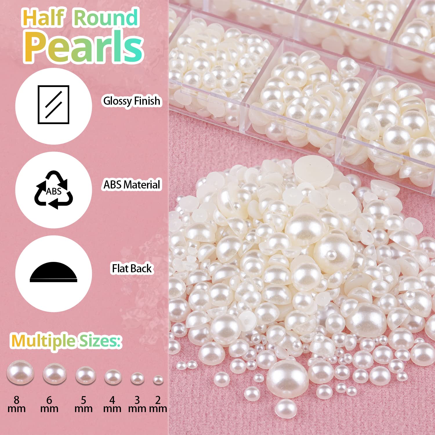 Colorful Flatback Face Gems and Beige Pearls for Makeup with Quick Dry Glue, Half Round Pearls Nail Art Rhinestones Glass Crystal Beads for Make-up Deco with Pickup Pencil + Tweezer-BrightBean Baby