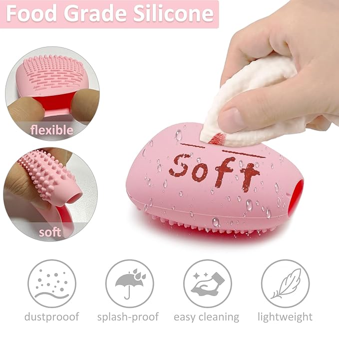 Silicone Travel Make-up Brush Holder with Cleaner Mat Pad, Organizer Case Covers for Foundation Eye Lip Brushes Storage Cleaning, Gift for Women Girl-friend Mother Wife, 5-Pcs Large + 7 Small, Pink-BrightBean Baby