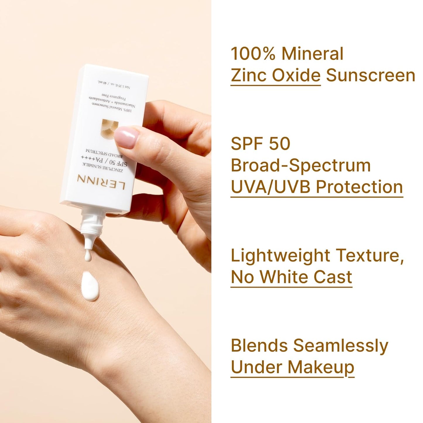 ZincPure Sunmilk SPF 50/PA++++ Broad Spectrum, 100% Mineral Facial Sunscreen, Lightweight Sheer Finish, No White Cast, Fragrance-Free Daily Moisturizer for Sensitive & All Skin Types (40 ml)-BrightBean Baby