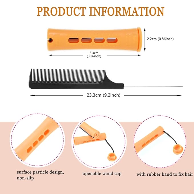 60pcs Perm Rods Set for Natural Hair Cold Wave Rods Hair Rollers for Women's Long Medium short Hair Curler Styling DIY Hairdressing Tools（Orange）-BrightBean Baby