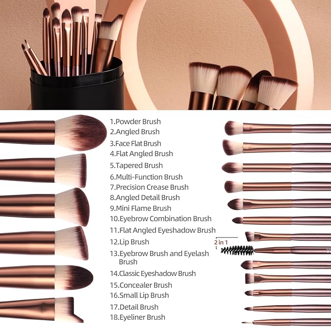 BS-MALL Makeup Brush Set 18 Pcs Premium Synthetic Foundation Powder Concealers Eye shadows Blush Makeup Brushes with black case (B-Brown)-BrightBean Baby