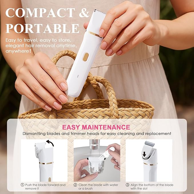 Bikini Trimmer for Women - 5 in 1 Electric Razors for Lady Pubic Facial Nose Body Leg Hair Removal, Waterproof Electric Shaver for Women Private Area Sensitive Skin, Personal Hair Trimmer-BrightBean Baby