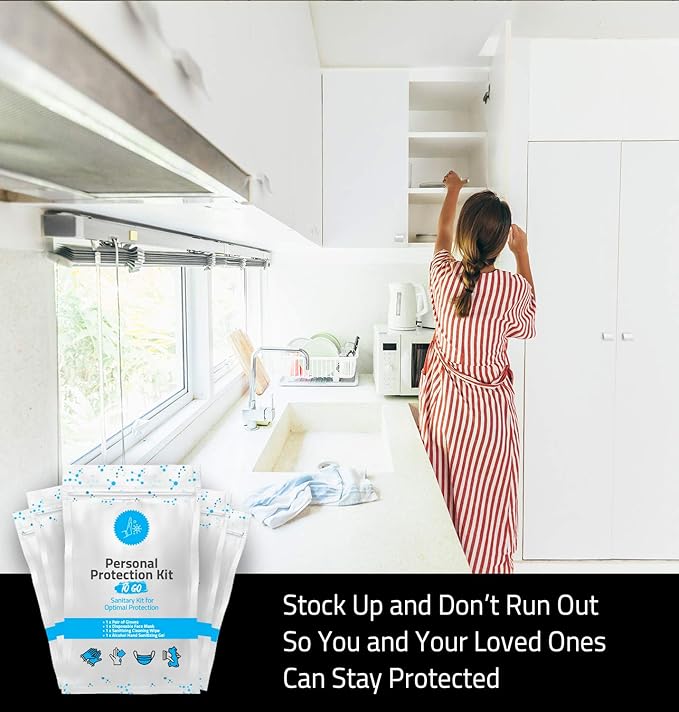 Personal Protection Kit TO GO, Mini 4 Item PPE Kit for travel and school | Includes 1 Each of Face Covering, Gloves, Cleansing Wipes & Hand Cleansing Gel | 10 - Pack (Purple)-BrightBean Baby