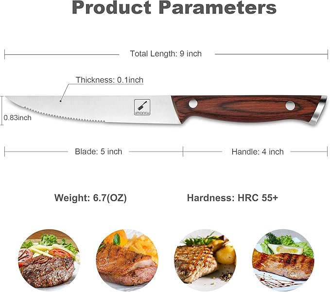 imarku Steak Knives Set of 6, Japanese HC Steel Premium Serrated Steak Knife Set with Ergonomic Handle and Gift Box, Home Essential, Best Chrismas Gifts for Women and Men