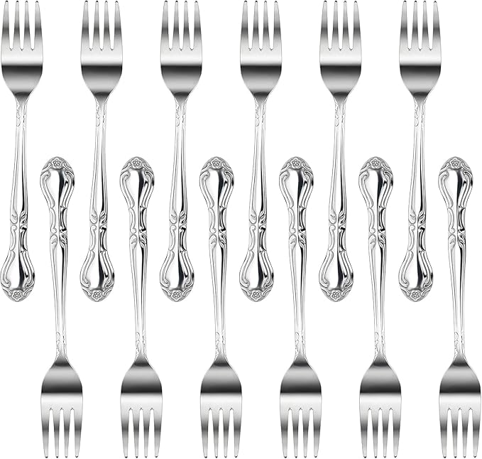 New Star Foodservice 58666 Rose Pattern, 18/0 Stainless Steel, Salad Fork, 6.2-Inch, Set of 12