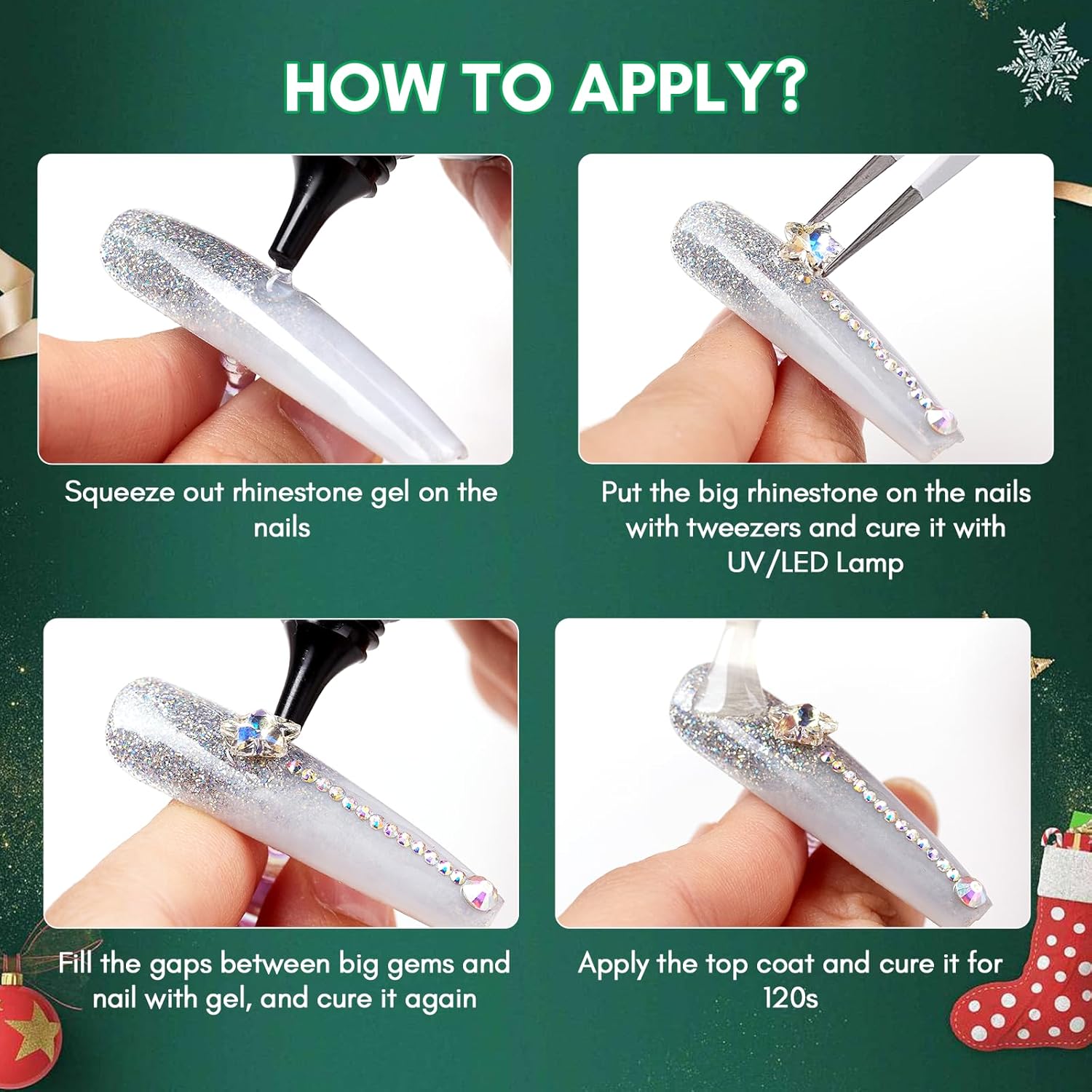 Makartt Christmas Decorations Gift Set: 48PCS 3D Nail Charms with Cartoon Santa, Elk, Tree, Bells for Women, Includes Art Tweezer, Acrylic Accessories for Nails Techs and DIY-BrightBean Baby