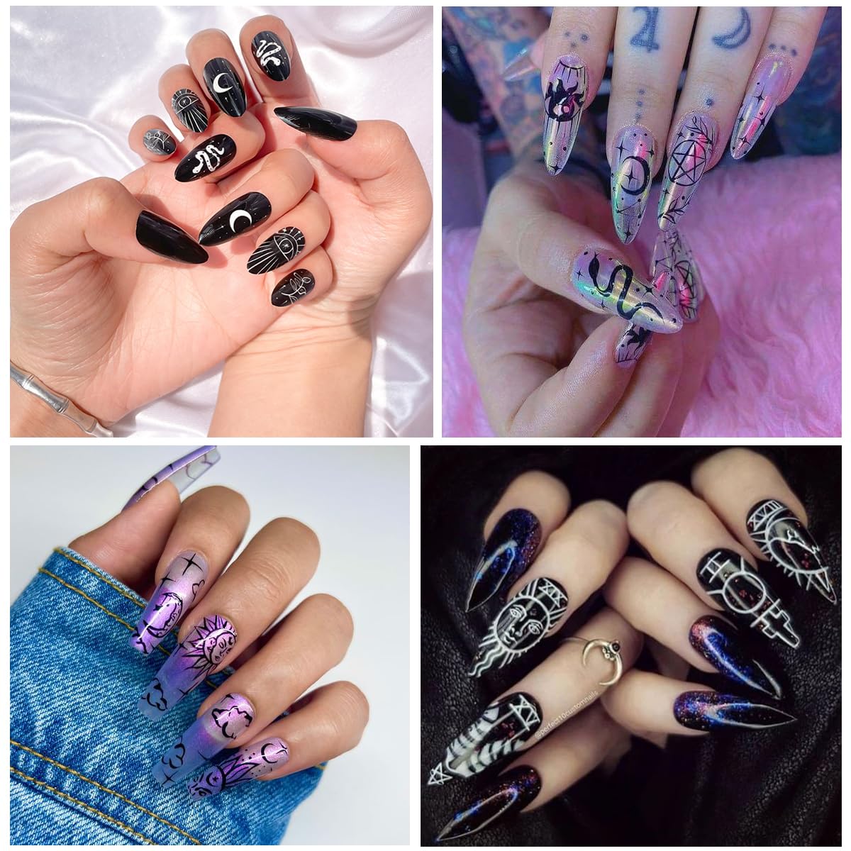 8 Sheets Metallic Nail Art Stickers Decals Silver Moon Star Sun Nail Stickers Eye Snake Nail Decals 3D Self-Adhesive Luxury Nail Art Design Stickers for Women Girls DIY Manicure Decoration Accessories-BrightBean Baby