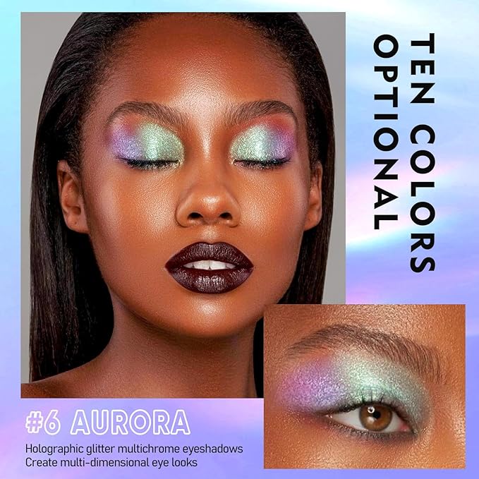 MAKI YIKA 3Pc Glitter Eyeshadow Liquid Multichrome Eyeshadows Long Lasting, Metallic Chameleon Eye Shadow Smudgeproof Holographic Eye Topper Glitters (#1+5+6)