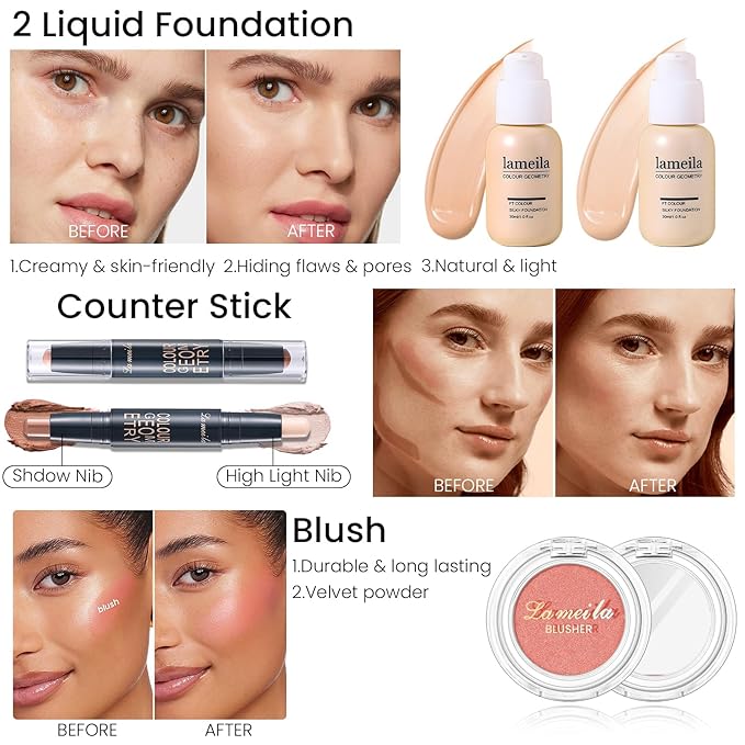 Makeup Kit for Girls Teens, Travel Makeup Kit, Facial Makeup Full Kit, Makeup Present Set for Beginners & Professionals, Cosmetic Bag Include Pigmented Blendable Eyeshadow Palette, concealer-BrightBean Baby