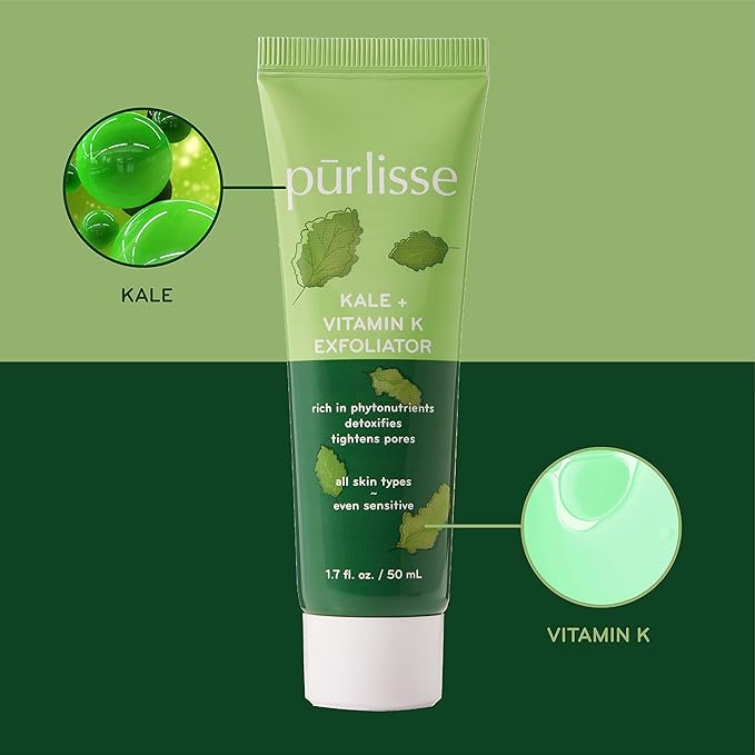 pürlisse Kale + Vitamin K Face Exfoliator Scrub - Exfoliating Face Wash for Detoxifying & Pore Tightening - Packed with Antioxidants for Smooth, Radiant & Youthful Skin (1.7 Fl oz)-BrightBean Baby