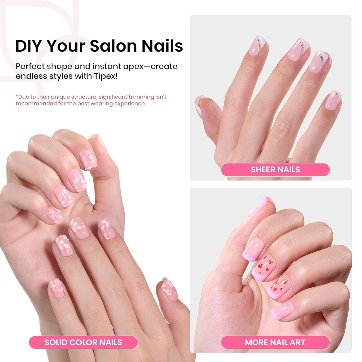 Beetles Tipex Instant Apex Nail Tips Kit, Extra Short Squoval 224Pcs 16 Sizes Pre-Building & Pre-Etched Gel Nail Tips Thicker Acrylic Nails False Nail Extension with Tipex Uv Nail Glue Mini Nail Lamp-BrightBean Baby