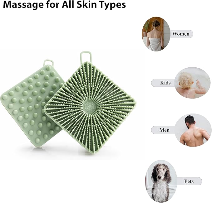 2 PC Silicone Exfoliating Body Scrubber, Silicone Body Shampoo Brush, Soft Silicone Loofah for Sensitive Skin, Shower Silicone Hair Scalp Massager, Easy to Clean, Lather Well(Black&Green)-BrightBean Baby