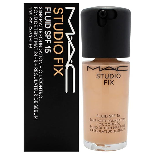 Studio Fix Fluid SPF 15 24Hr Matte Foundation Plus Oil Control - NC27 by MAC for Women - 1 oz Foundation-BrightBean Baby