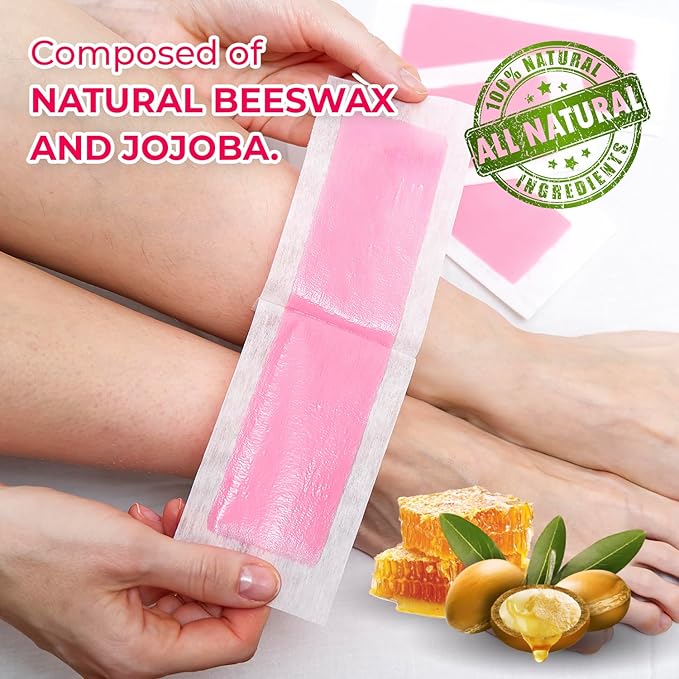 Wax Strips: 64 Waxing Strips - Hair Removal Wax - Brazilian Waxing - Waxing Kit for Women - Body Legs Arms Chest Bikini Back - Wax Kit At Home for Hair Removal - 2 sizes - 4 Calming Oil Wipes-BrightBean Baby