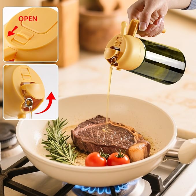 Olive Oil Dispenser and Oil Sprayer – 16oz/470ml Glass Light-Proof Oil Pourer for Kitchen, Air Fryer, Cooking, Salad, and BBQ
