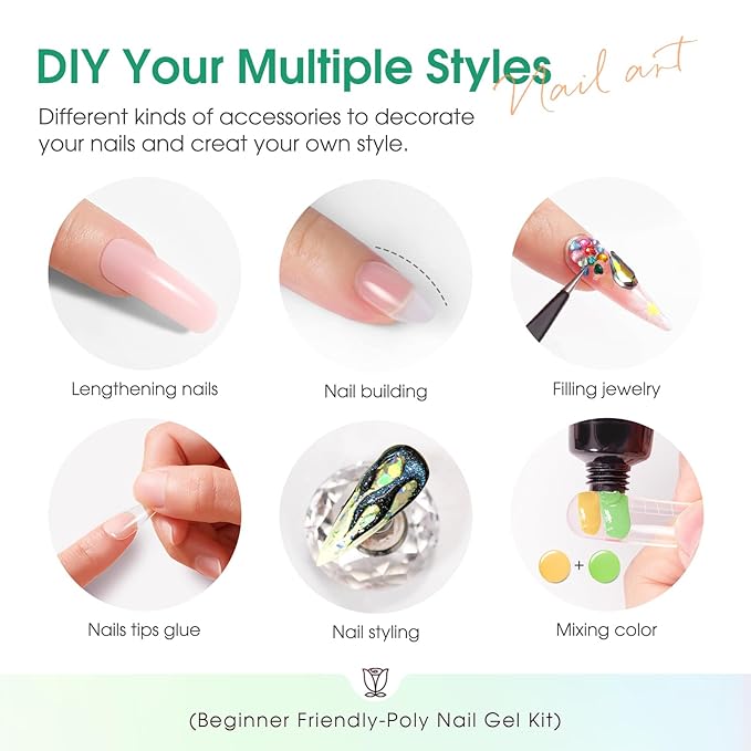 ROSALIND 8PCS Poly Nail Gel Kit with Mini Nail Lamp Clear Nude Poly Nails Gel Kit Starter Kit Nude Pink Nail Extensions Gel Set-BrightBean Baby