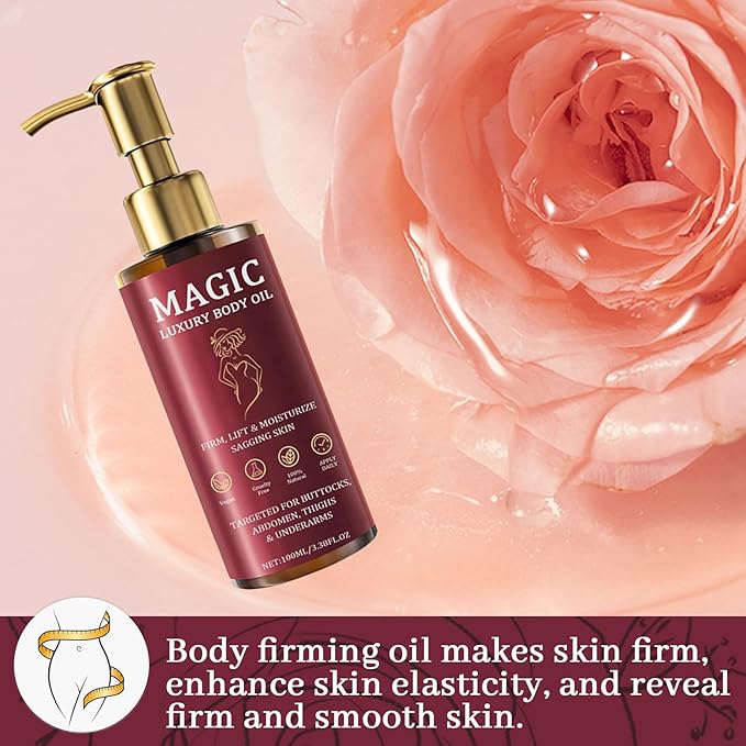 Magic Body Firming Oil, Luxury Body Oil for Crepe Skin, Tightening & Hydrating Body Oil After Shower with Vitamin E and Rosehip, Non-Greasy Body Serum Oil for Thighs, Arms, Chest, 100ML / 3.38 Fl Oz-BrightBean Baby