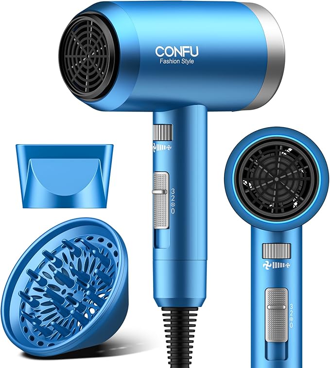 Hair Dryer, CONFU Hair Dryer with Diffuser, 21000PRM Professional Hairdryer, Portable Lightweight Fast Drying Negative Ionic Blow Dryer, Hair Diffuser for Curly Hair for Home Travel-BrightBean Baby