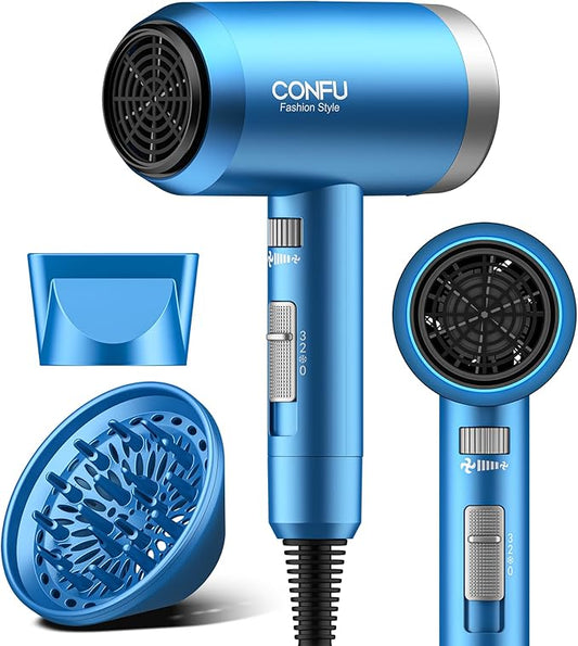 Hair Dryer, CONFU Hair Dryer with Diffuser, 21000PRM Professional Hairdryer, Portable Lightweight Fast Drying Negative Ionic Blow Dryer, Hair Diffuser for Curly Hair for Home Travel-BrightBean Baby