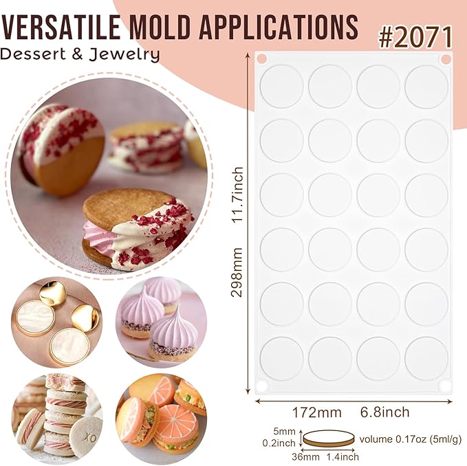 Flat Round Disc Silicone Mold Baking Tray 2 Sizes for Mini Tart Cookie Dessert Chocolate Caramel Candy Epoxy UV Resin Jewelry Soap