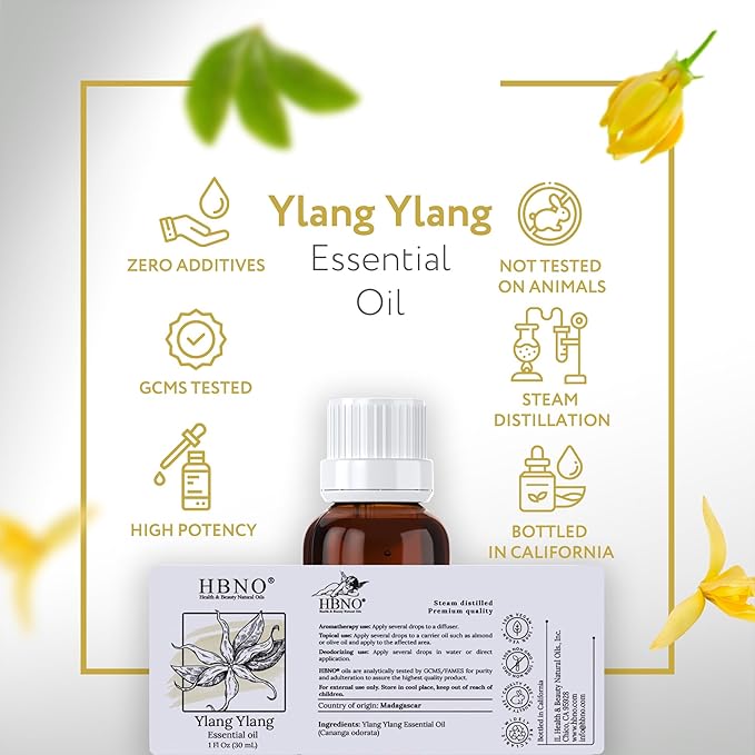 HBNO Ylang Ylang Essential Oil - 1 OZ (30 ml) Travel Size - Perfect for Aromatherapy, DIY, Candle Making, Soap Making, Diffusers-BrightBean Baby
