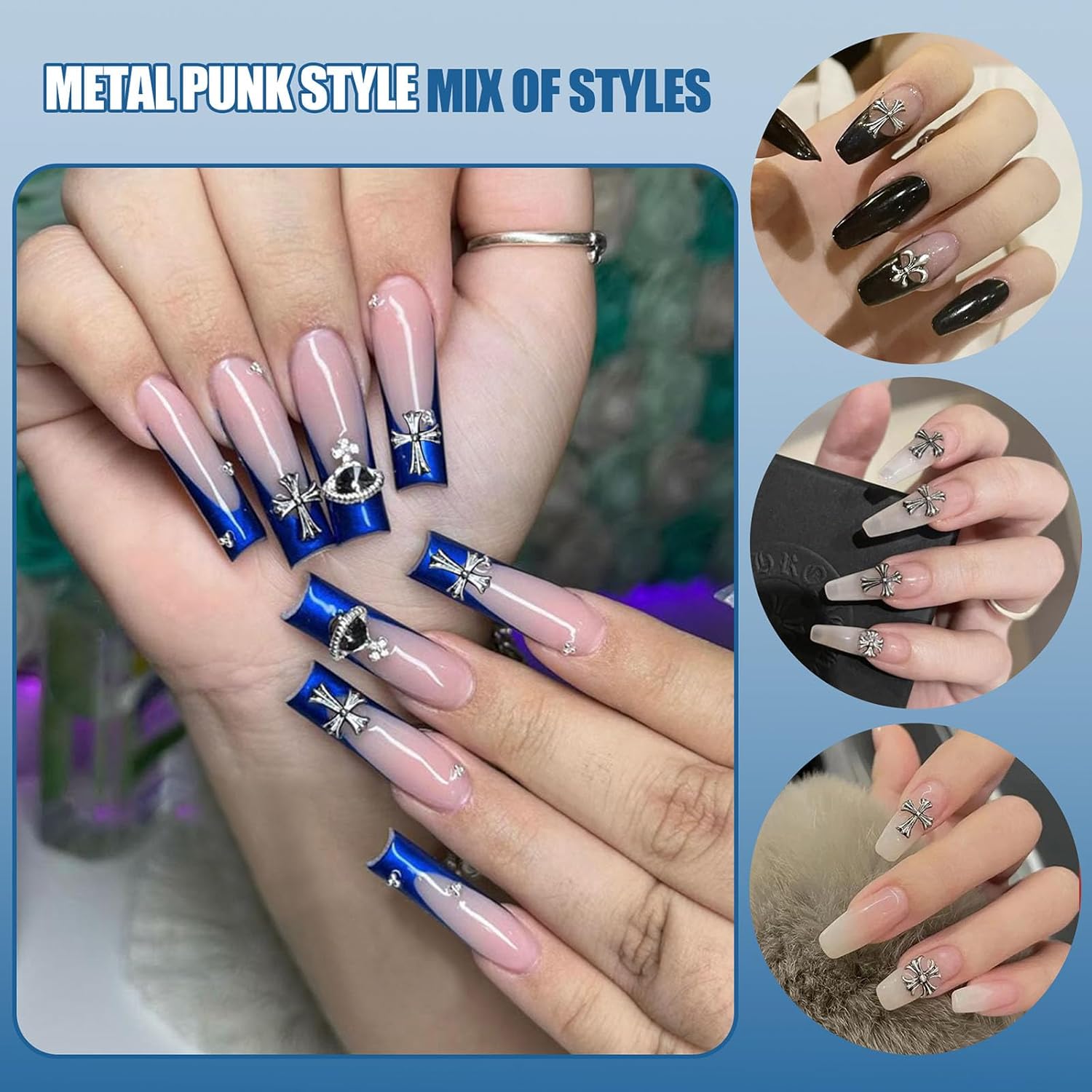 Artdone Nail Art Studs Kit, 3D Silver Cross Nail Charms and Star Gems Bulk Nail Jewels Shiny Crosses for DIY Professional Manicures Decoration-BrightBean Baby