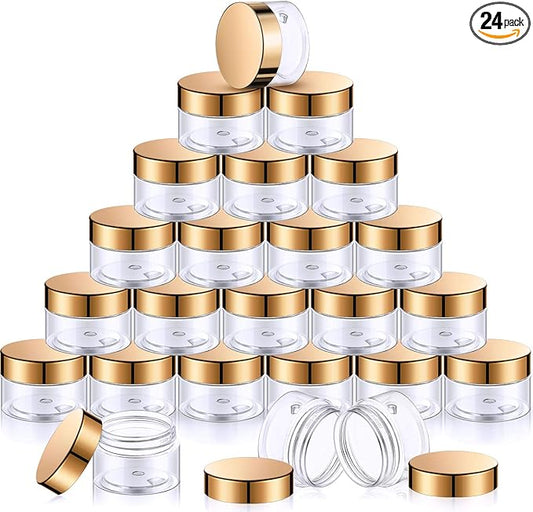 SATINIOR 24 Pieces Empty Clear Plastic Jars with Lids Round Storage Containers Wide-Mouth for Beauty Product Cosmetic Cream Lotion Liquid Butter Craft and Food (Gold Lid,1 oz)-BrightBean Baby