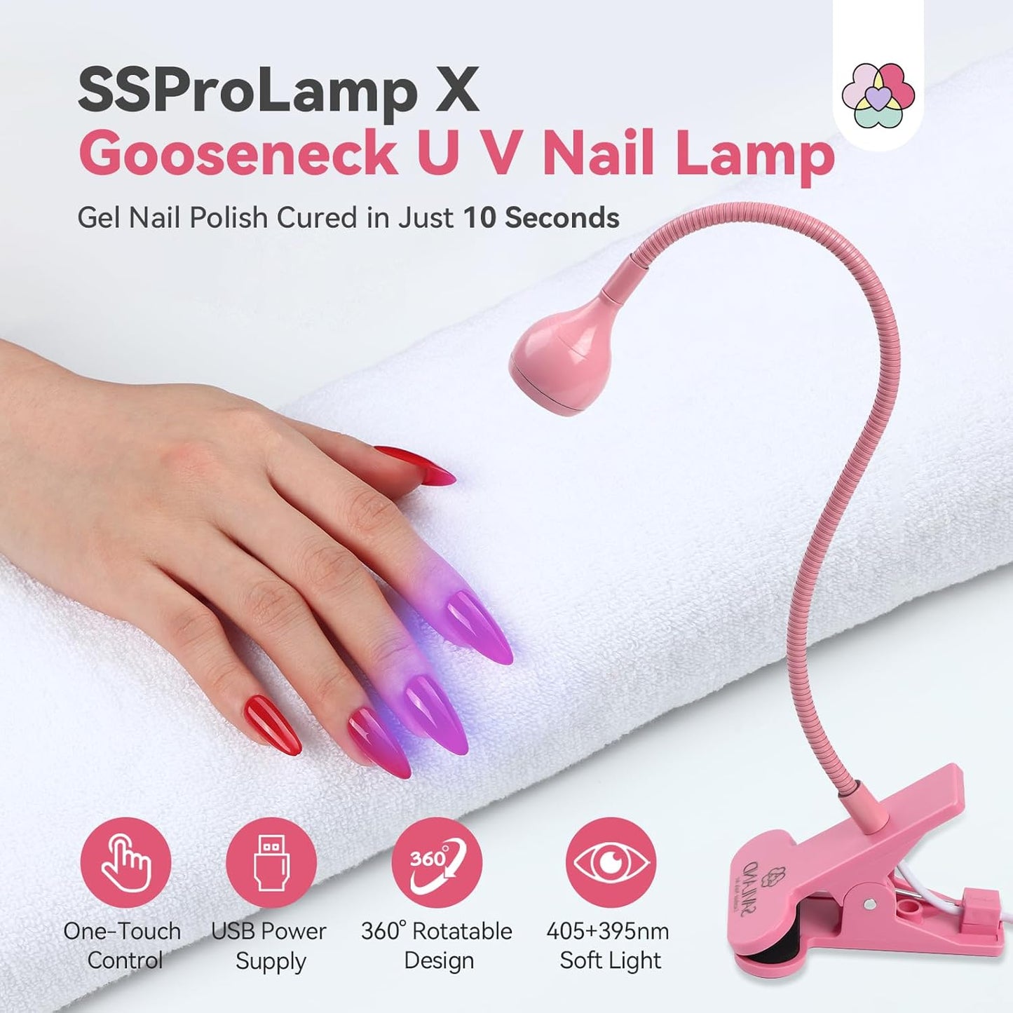 SAVILAND Gooseneck U V Lamp for Gel Nails: 2025 Pink LED U V Nail Gel Lamp 10s Flash Cure Light Gel Nail Tips Lamp with Desk Clip for Gel Nail Polish Mini Nail Dryer for Manicure Gel Light-BrightBean Baby
