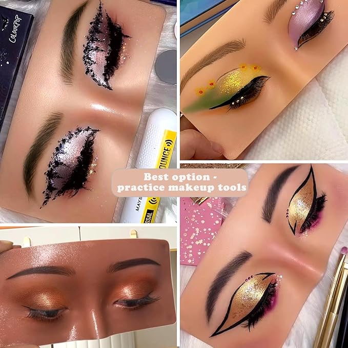 Silicone Makeup Mannequin Face, Makeup Practice Face Board for Makeup Artist Supplies, Mannequin Face for Makeup Practice with Makeup Brushes Rhinestones Sticker(Black)-BrightBean Baby