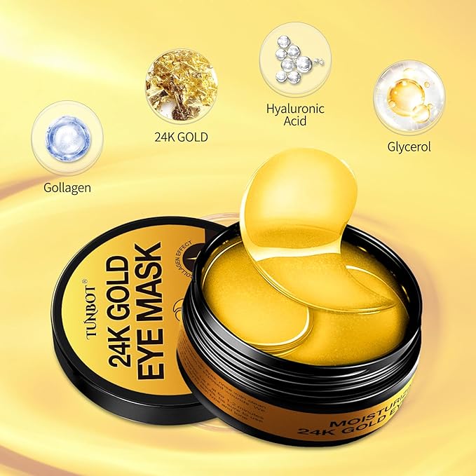 24K Gold Eye Mask - 60 Pieces, Collagen Hyaluronic Acid Eye Mask, Anti-aging, Remove Dark Circles, Puffiness and Wrinkles, Refreshes Skin, Suitable for Both Men and Women-BrightBean Baby