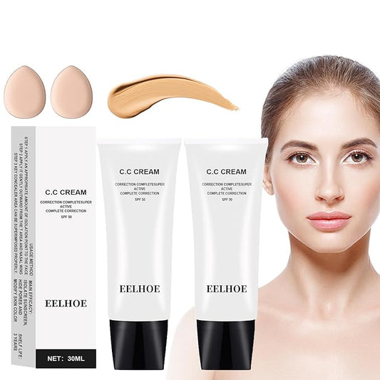Skin Tone Adjusting CC Cream Spf 50, Colour Correcting Self Adjusting for Mature Skin, Moisturizing Skin, Primer, Concealer, Brightening Skin Tone（2Pcs Natural Color）-BrightBean Baby