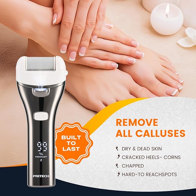 Electric Foot Callus Remover, Rechargeable Portable Electronic Foot File Pedicure Kits, 3 Roller Heads, 3 Speed, Battery Display for Remove Cracked Heels Calluses and Dead Skin-BrightBean Baby