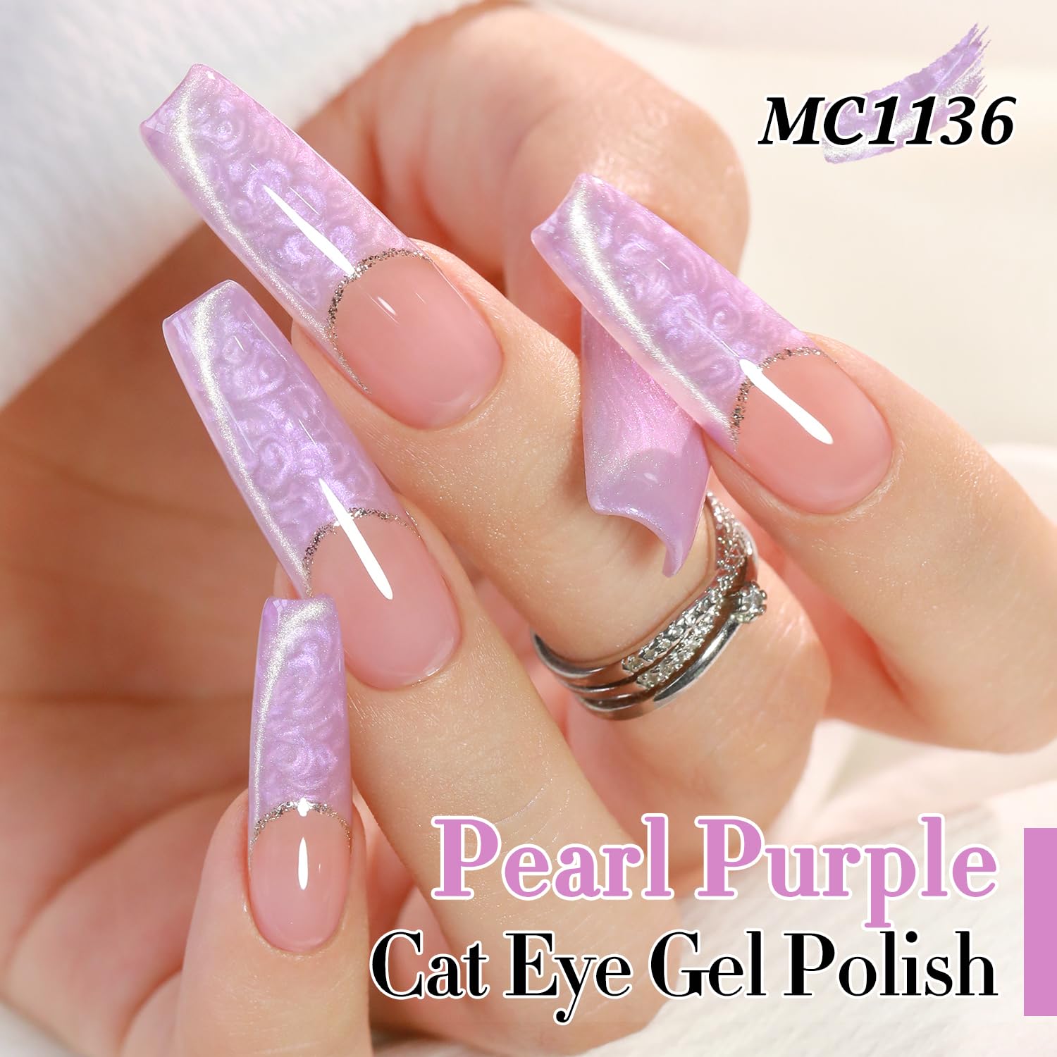 Double Rhythm 15ML Ice Glass Cat Eye Gel Polish with Magnet Holographic Glitter Shimmer Translucent Sheer Color Salon Soak Off Magnetic Nail at Home (Mermaid Purple-MC1136)-BrightBean Baby
