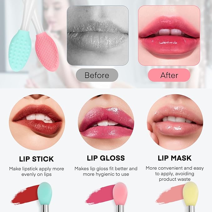 Unaone Lip Scrub Brush - 3 PCS Dual-ended Lip Scrubber Exfoliator and Silicone Lip Brush, 2-in-1 Silicone Lip Scrub Tool Lip Mask Applicator, Gentle Exfoliator & Applicator for Soft-BrightBean Baby