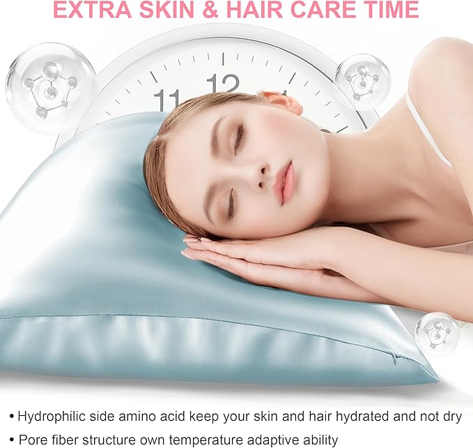 Mulberry Silk Pillow Cases Queen Size with Hidden Zipper, Ultra Smooth and Soft Breathable Cooling Silk Satin Pillowcase for Hair and Skin, Gifts for Women Men (Haze Blue, 20x30 Inches, 1 Pack)