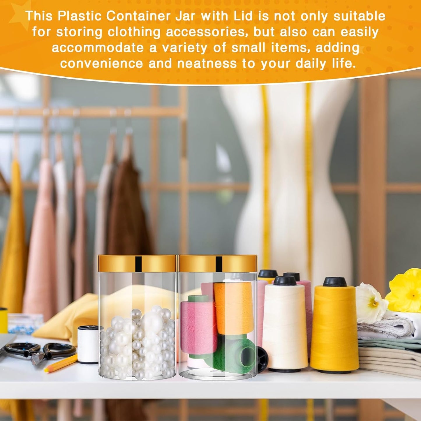 SATINIOR 100 Pcs Plastic Jars with Lids Small Containers Lids Wide Mouth Small Plastic Containers for Lotion Cream Rhinestones Body Butters Travel Storage(10 oz,Gold)-BrightBean Baby