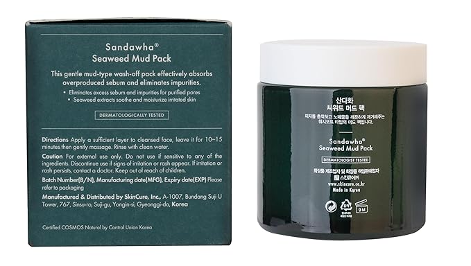 SKINCURE Vegan Seaweed Mud Mask, Korean skincare Blackhead Remover Clay Mask for Pore Cleansing with Kaolin & Bentonite, Oil Control & Gentle Exfoliation, 3.5oz-BrightBean Baby
