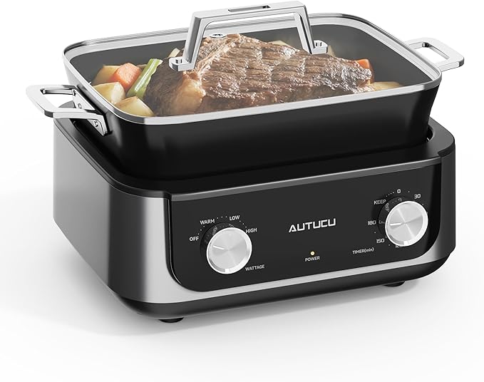 7-Quart Slow Cooker | PFOA-Free Ceramic Coating, Dishwasher Safe Oven Safe to 450°F, Perfect for Large Families, Entertaining (With Timer)