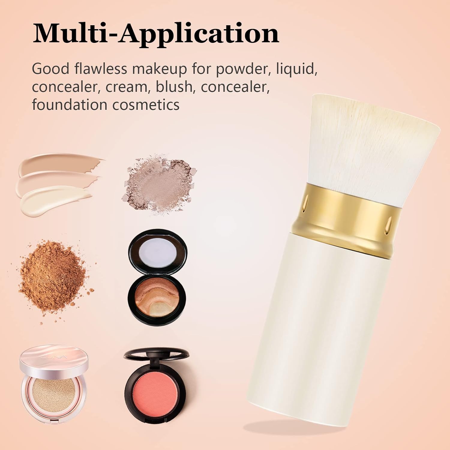 Falliny Retractable Foundation Makeup Brushes, Travel Kabuki Powder Brush Portable Liquid Foundation Sunscreen Brush with Cover for Blending Liquid, Bronzer,Cream or Flawless Powder Cosmetics-BrightBean Baby