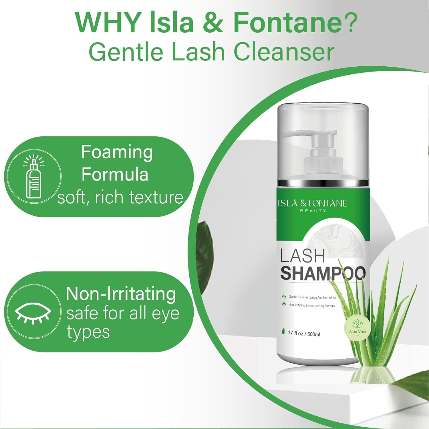 Isla & Fontane Lash Shampoo Bulk – Multi-Scent Series – 17 fl oz / 500ml | Gentle Eyelash Cleanser for Lash Extensions | Non-Irritating | Professional Lash Bath Foam For Salon And Home Use (Aloe Vera)-BrightBean Baby