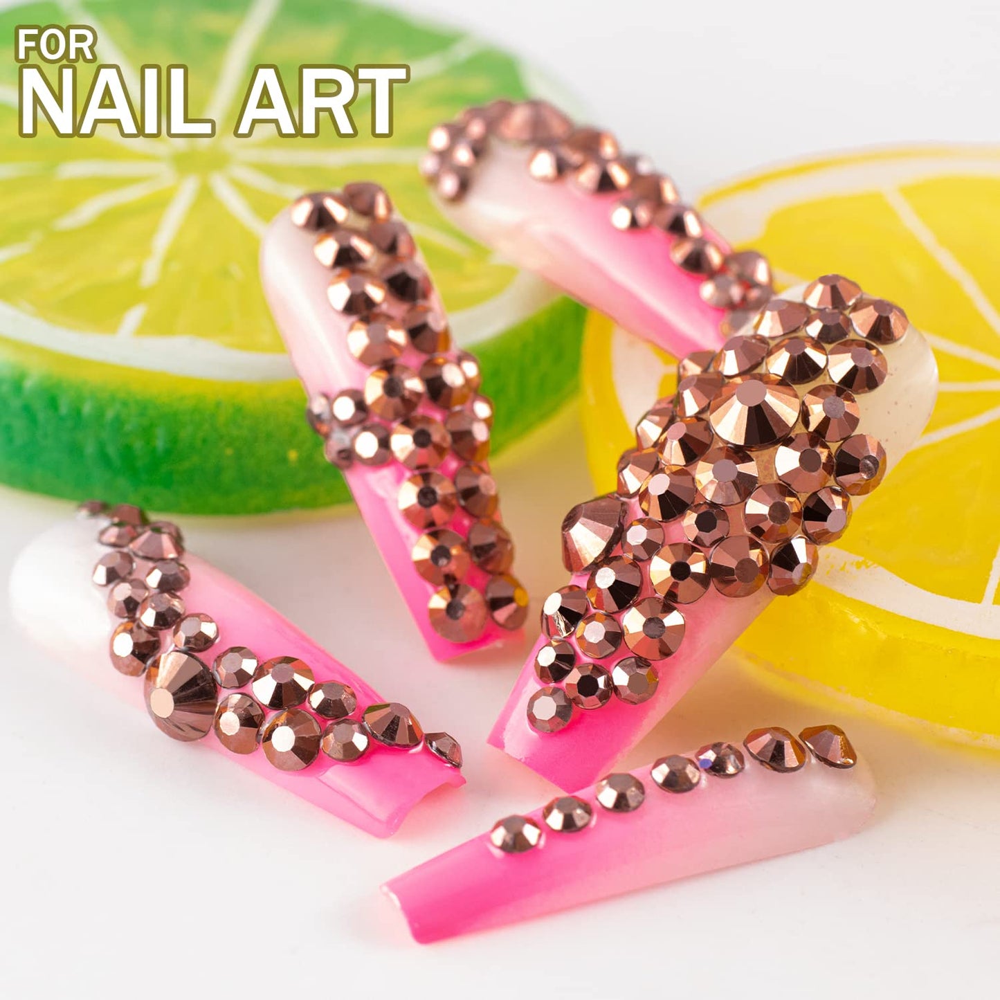 One Pack 2000 Pcs of Flatback Round Rose Gold Rhinestones 6 Sizes (1.5-6 mm) with Nail Art Rhinestone Picker Pencil and Tweezers for DIY and Salon Use-BrightBean Baby