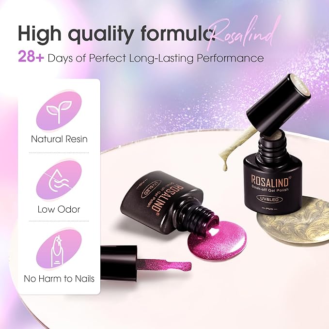 ROSALIND Cateye Gel Polish, 8 Colors Holographic Magnetic Cat Eye Gel Nail Polish Set with Magnet, Red Blue Purple Black Gel Polish Galaxy Collection Nail Art Gift DIY at Home-BrightBean Baby