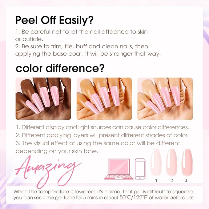 ROSALIND Poly Nail Gel Kit -12 Colors + Nail Art Accessories kit Clear Nude Poly Nails Gel Kit Starter Kit With Slip Solution Pro Nude Pink Nail Extensions Gel Set with Mini UV Lamp-BrightBean Baby