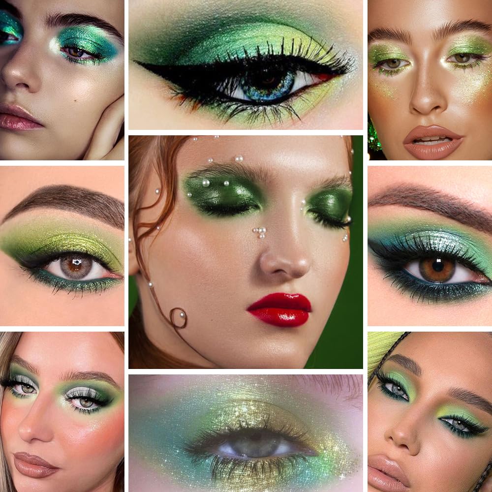 Smokey Green Eye Shadow Makeup Palette,15 Colors Bright Forest Emerald Dark Green Shimmer Matte Makeup Pallet,Long Lasting Waterproof for Daily and Halloween-BrightBean Baby