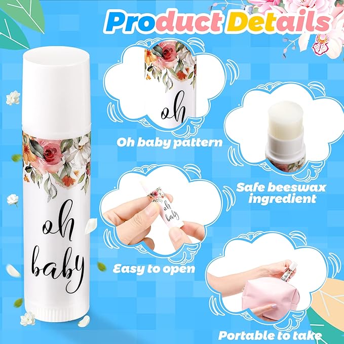 40 Pieces Lip Balm Bulk Baby Shower Jasmine Lip Balm Favors Floral Moisturizing Lip Balm for Women Children Men Girl kids Gender Reveal Favors Gift Baskets (Flower)-BrightBean Baby