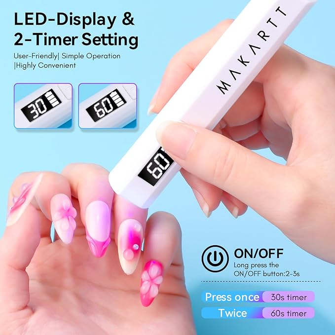 Makartt UV Light for Gel Nails: Handheld Mini Flash Cure Lamp Portable Lumière Nail Dryer for Curing Gel Polish Nail Glue Rechargeable USB Nail Light with LCD 2 Timer for Fast Drying Home Salon Use-BrightBean Baby