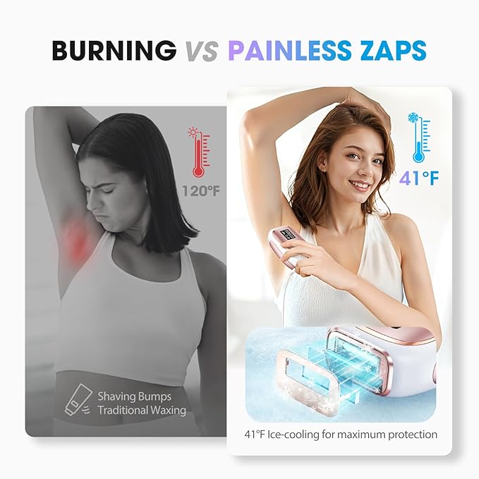 IPL Laser Hair Removal Device for Women & Men - Home 45°F Ice-Cooling Contact for Painless & Long-Lasting Results, 86% Hair Reduction in 3 Weeks for Full Body & Bikini Line, Rose Gold-BrightBean Baby