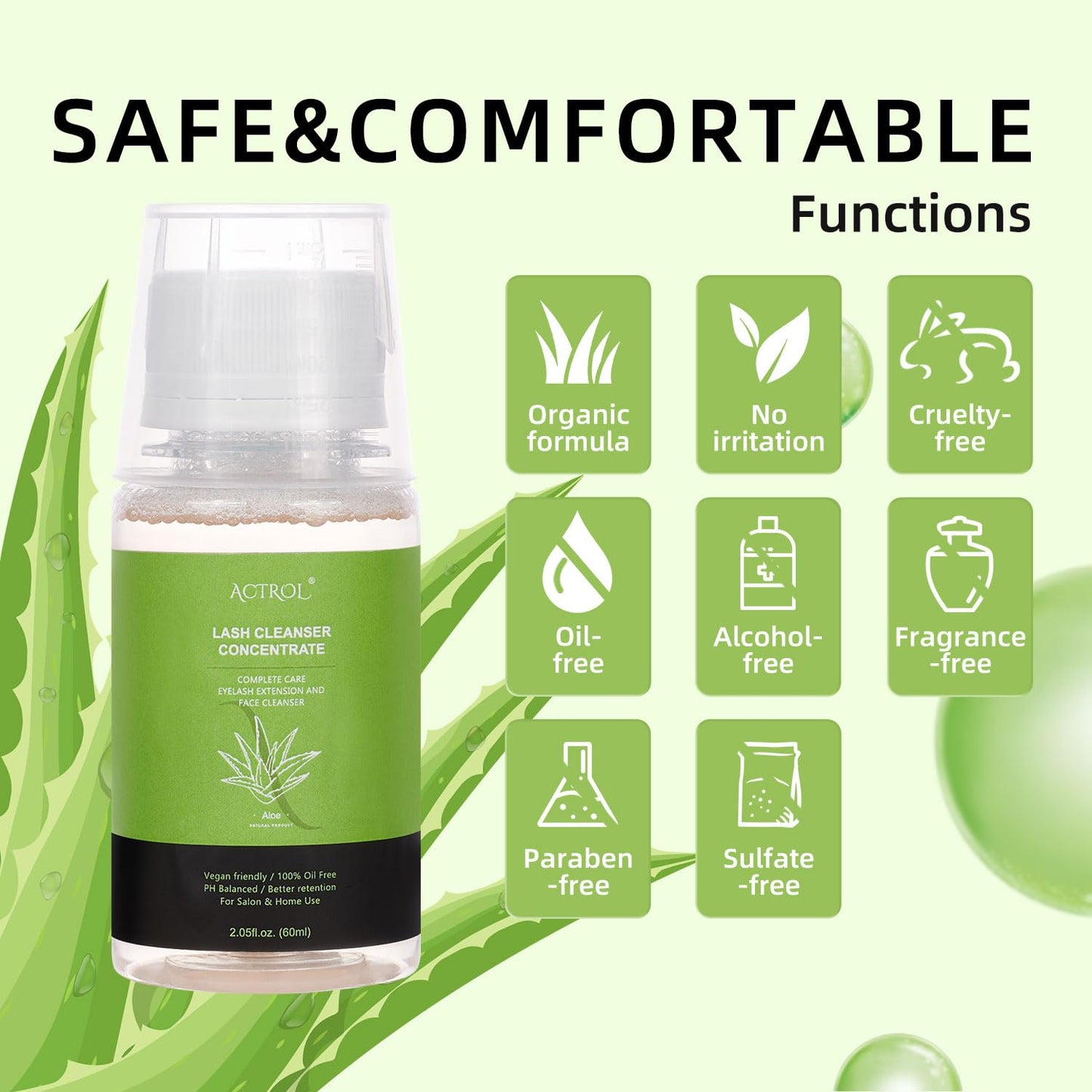 Eyelash Cleanser Concentrate 60ml Aloe Professional Lash Shampoo Foaming Cleanser DIY Wash for Extensions Lashes with Salon Home Care-Makes 6 Bottles-BrightBean Baby