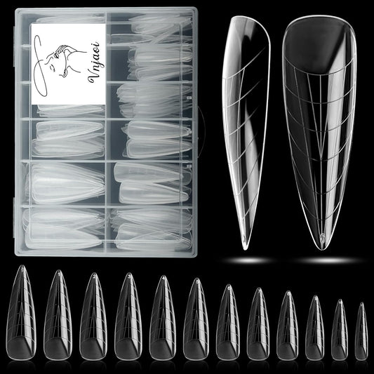 120 Pcs Poly Extension Gel Dual Nail Forms Nail Molds With Scale Builder Coffin Nail for Gel Manicure Nail Art Design Salon DIY at Home (Long Water Drop Dual Nail Forms Set)-BrightBean Baby