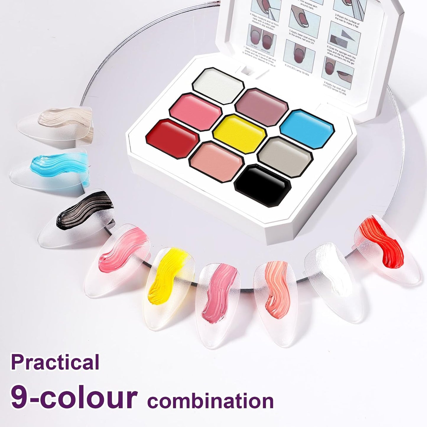 Gradient Painting Gel, 9 Colors Ombre Gel 3D Sculpture Effect Black&White Nude Pink Sponging for Pigment Pat Aura Nails French Manicure Soak Off UV Artistic Inspiration-BrightBean Baby